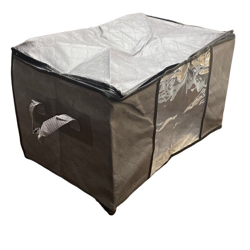 2 Pack Fabric Storage Container Zip Top Grey With Handles And Window 21”x14”x12” - Picture 2 of 4